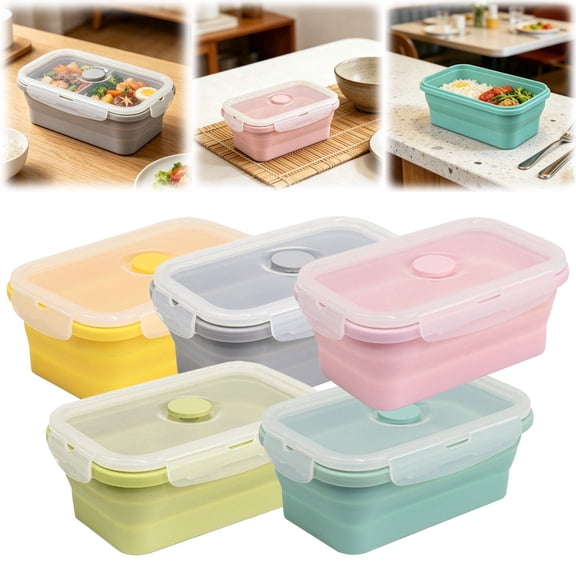 Collapsible Silicone Storage Containers With Lids,lunch box containers,Microwave & Freezer Saving Design For Kitchen Travel And Meal Prep 1pc