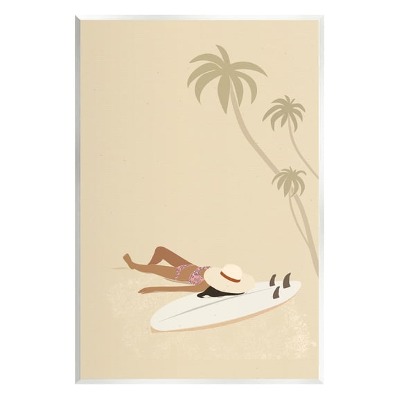 Stupell Industries Beige Summer Sunbathing Girl Coastal Painting Unframed Art Print Wall Art
