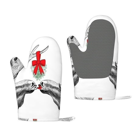

Lafuoo Moose Kissing Under Mistletoe Pattern Silicone Anti-Scalding Gloves Hanging Rope Gloves are Suitable for Kitchen Utensils for Kitchen Baking Cooking Outdoor Barbecue