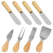 Set of 8, Wood Handle Cheese Knives and Spreaders, DaKuan Cheese Slicer Cheese Cutter Condiment Knives Set