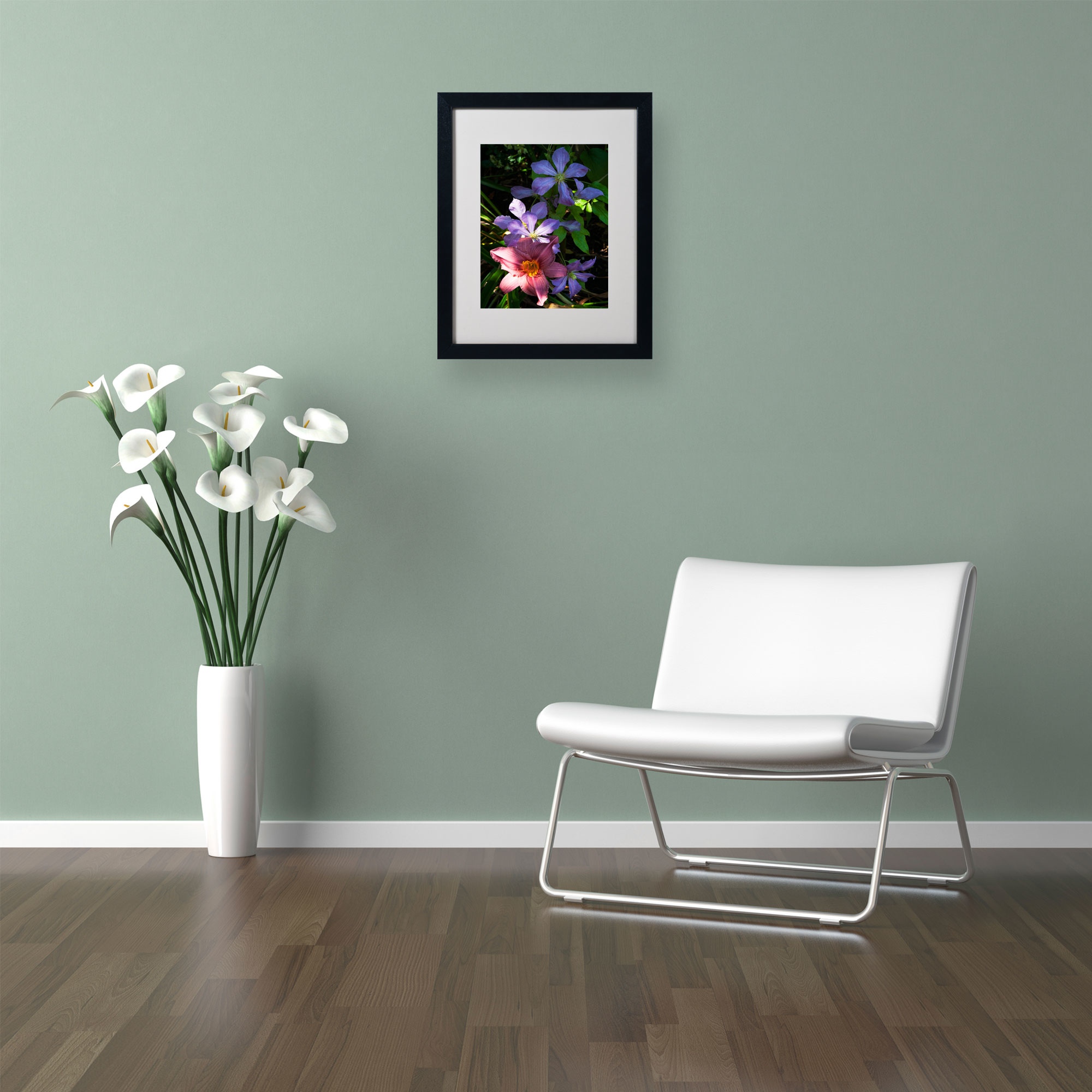 Trademark Kurt Shaffer "Clematis and Lily" Art White Matte With Black Frame 16" x 20"