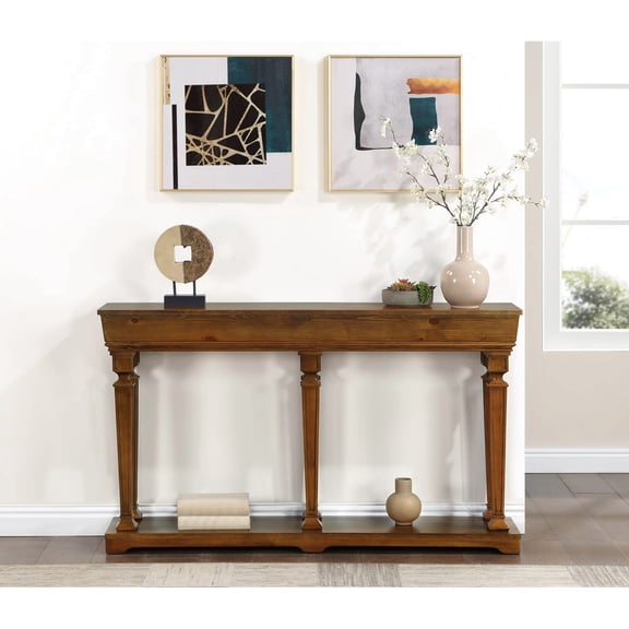 Versatile Oak Console For Various Decor Styles - Rectangular Shape With Practical Shelf Stunning Table Apron A Stylish Look