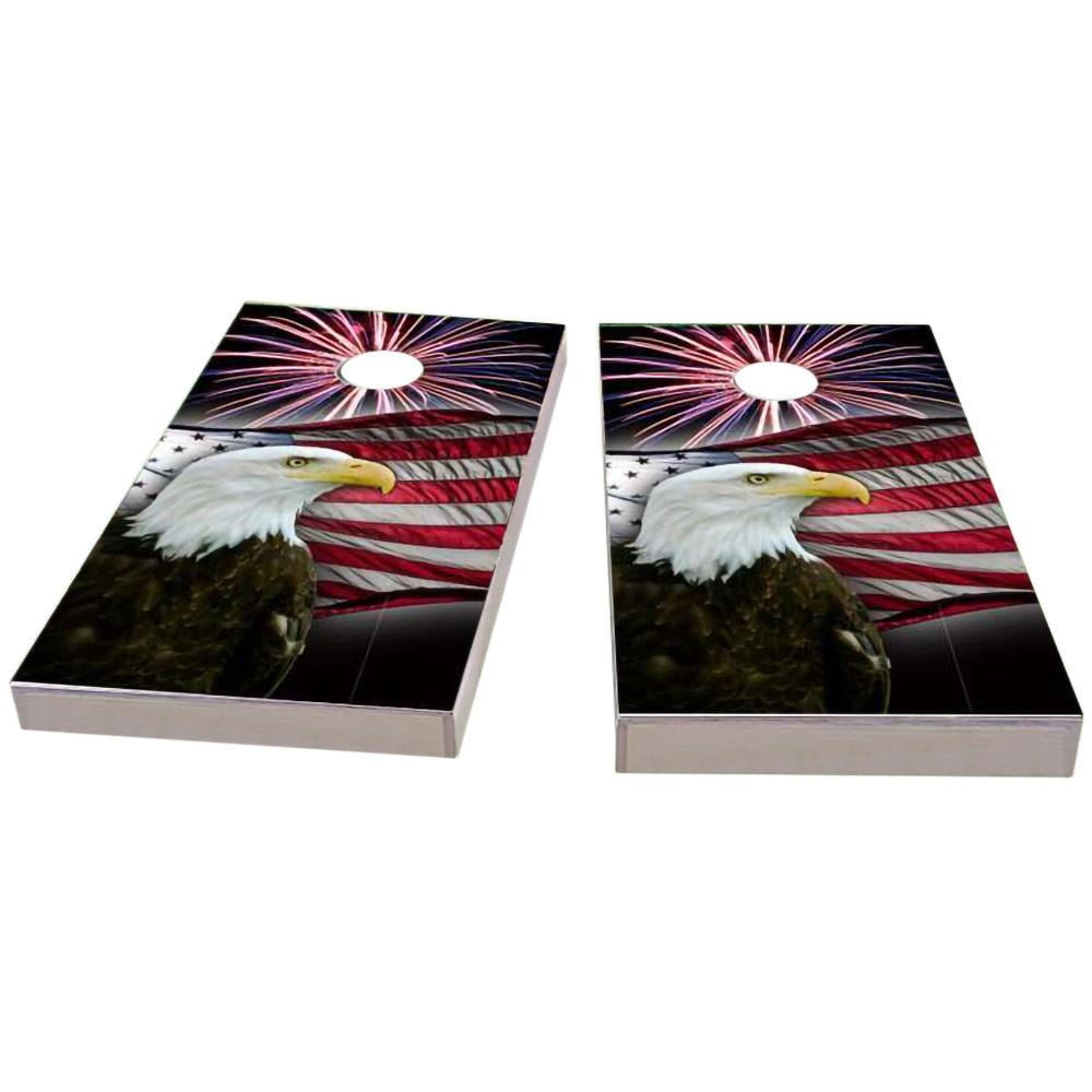Cornhole American Bold Eagle USA Flag Boards BEANBAG TOSS GAME w Bags Set 
