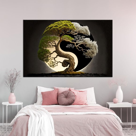 Modern Yin Yang Bonsai Art Wall Hanging Perfect For Office Or Christmas Decor On Canvas Poster