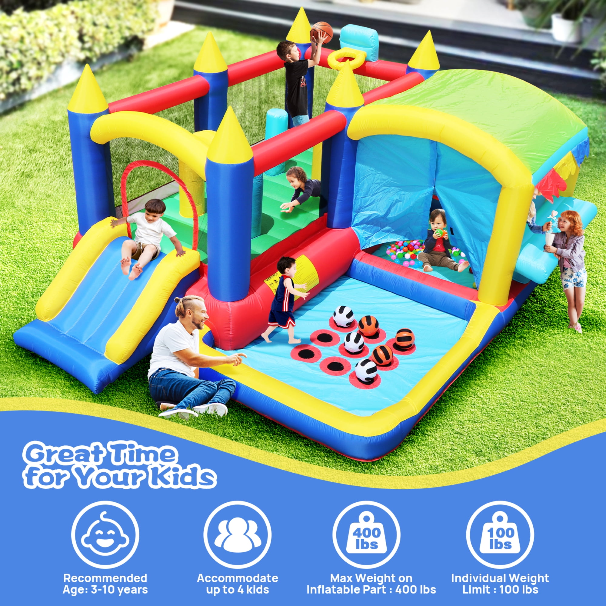 Leumius Bounce House,7 in 1 Inflatable Bounce with Blower and Ball Pit,Indoor Outdoor Party Family Fun