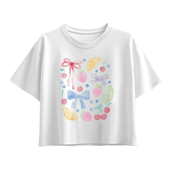 Instant Message - Watercolor Fruit and Bow - Youth Girls Boxy T-Shirt