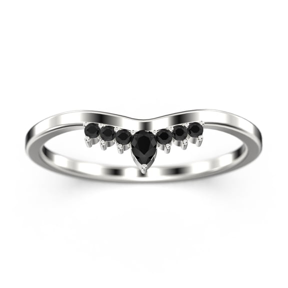 0.12ct Engagement black diamond moissanite Ring 18K White Gold Over Silver Wedding Band