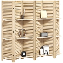 HOMCOM 6 Panel Privacy Screen, Room Divider with 3 Shelves Natural Wood