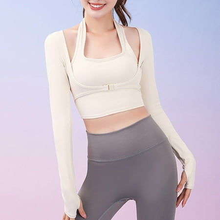 

Women s Cut Out Workout Crop Top Long Sleeve Sports Bra Athletic Shirt Built in Bra Yoga Running Gym Clothes
