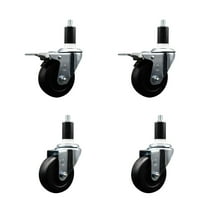 3.5 Inch SS Hard Rubber Swivel 1-3/8 Inch Expand Stem Caster Set 2 Brakes