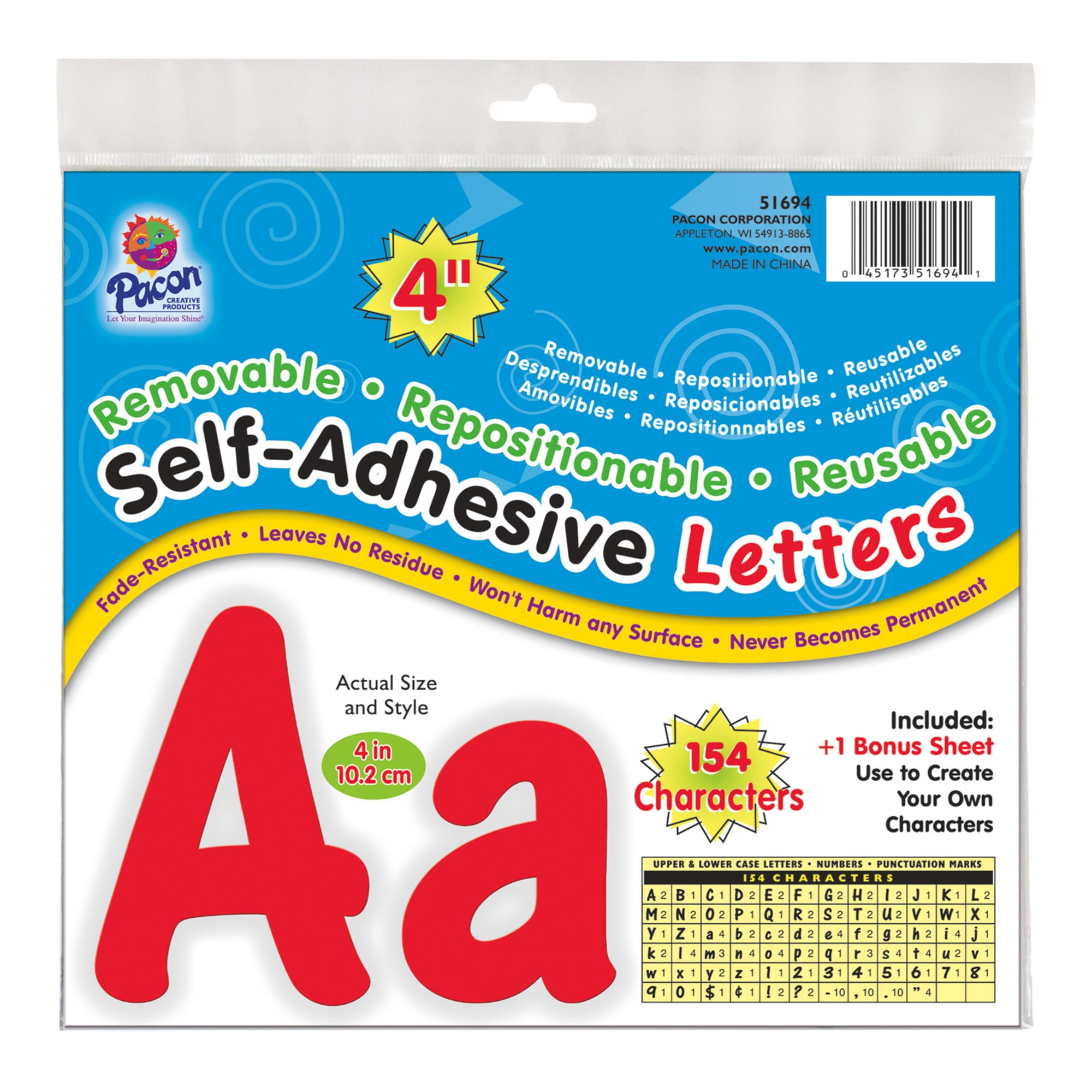 Pacon Self-Adhesive Letters, Red, Cheery Font, 4", 154 Per Pack, 2 Packs