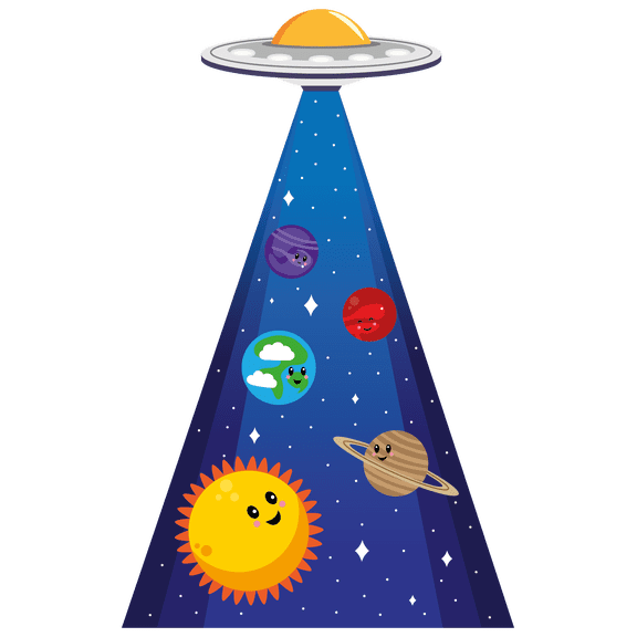 Sun Planets & Stars Abducted By Alien Spacecraft Scene Vinyl Home Living Room DÃ©cor Sticker 20" x 31" Multicolored Cartoon Art Design Kids Bedroom Adhesive Wall Decal