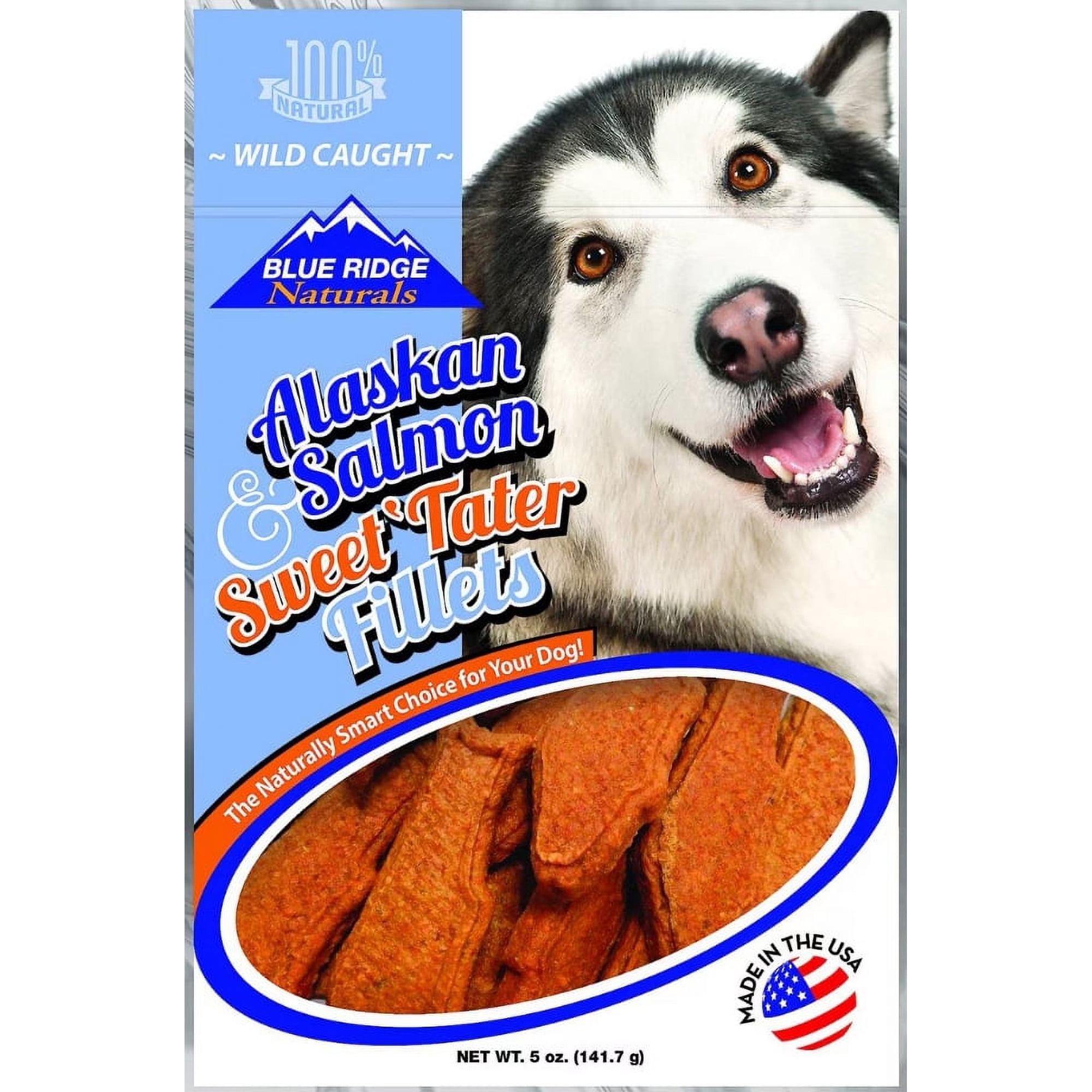 Blue Ridge Naturals Alaskan Salmon and Sweet Tater Fillets [Dog Meat and Jerky Treats, Natural Treats, Stick and Twist Treats, USA Dog Treats] 5 oz