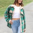 thumbnail image 6 of Gvdentm Womens Fleece Jacket With Hood Womens Plaid Sherpa Lined Jacket Winter Button up Flannel Jackets Oversized Fleece Fuzzy Warm Coat Jackets Green,L, 6 of 7