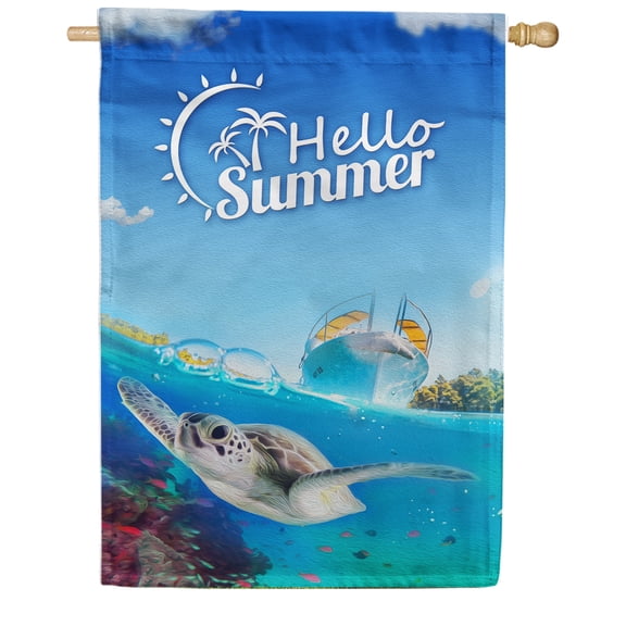 America Forever Hello Summer Sea Turtle Garden Flag 12.5 x 18 inch Exotic Blue Tropical Ocean Summer Beach Nautical Under Water Life Double Sided Seasonal Yard Outdoor Decorative Coastal Flag
