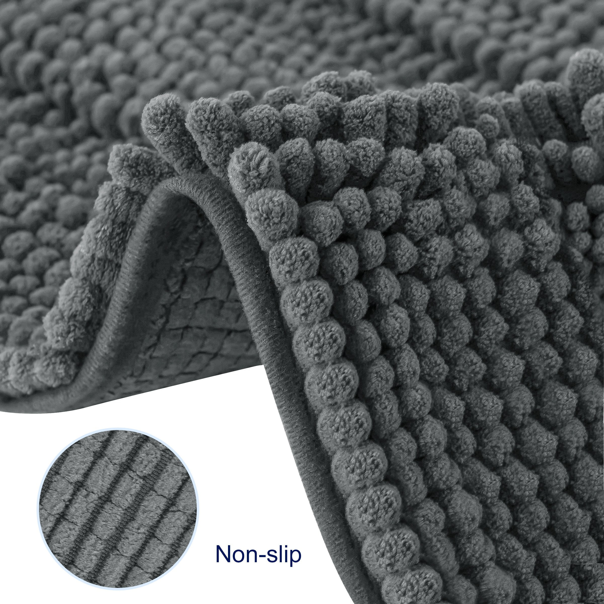 Subrtex Non-Slip Bathroom Rugs Chenille Soft Striped Plush Bath Mat (Gray, 18" x 48")