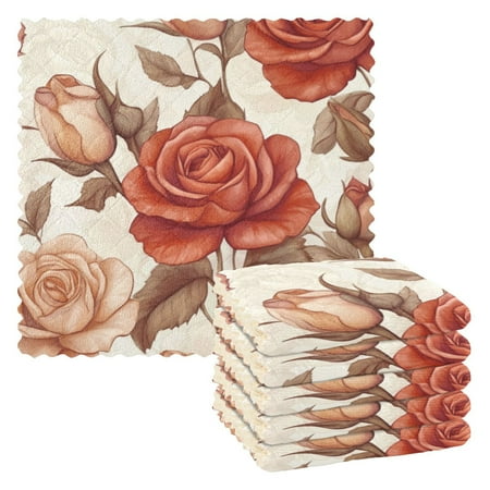 

6 Pieces of Kitchen Towels 11x11Inch Kitchen Dish Cloths Kitchen Dish Towels Reuseable Cleaning Cloths Pretty Red Roses4