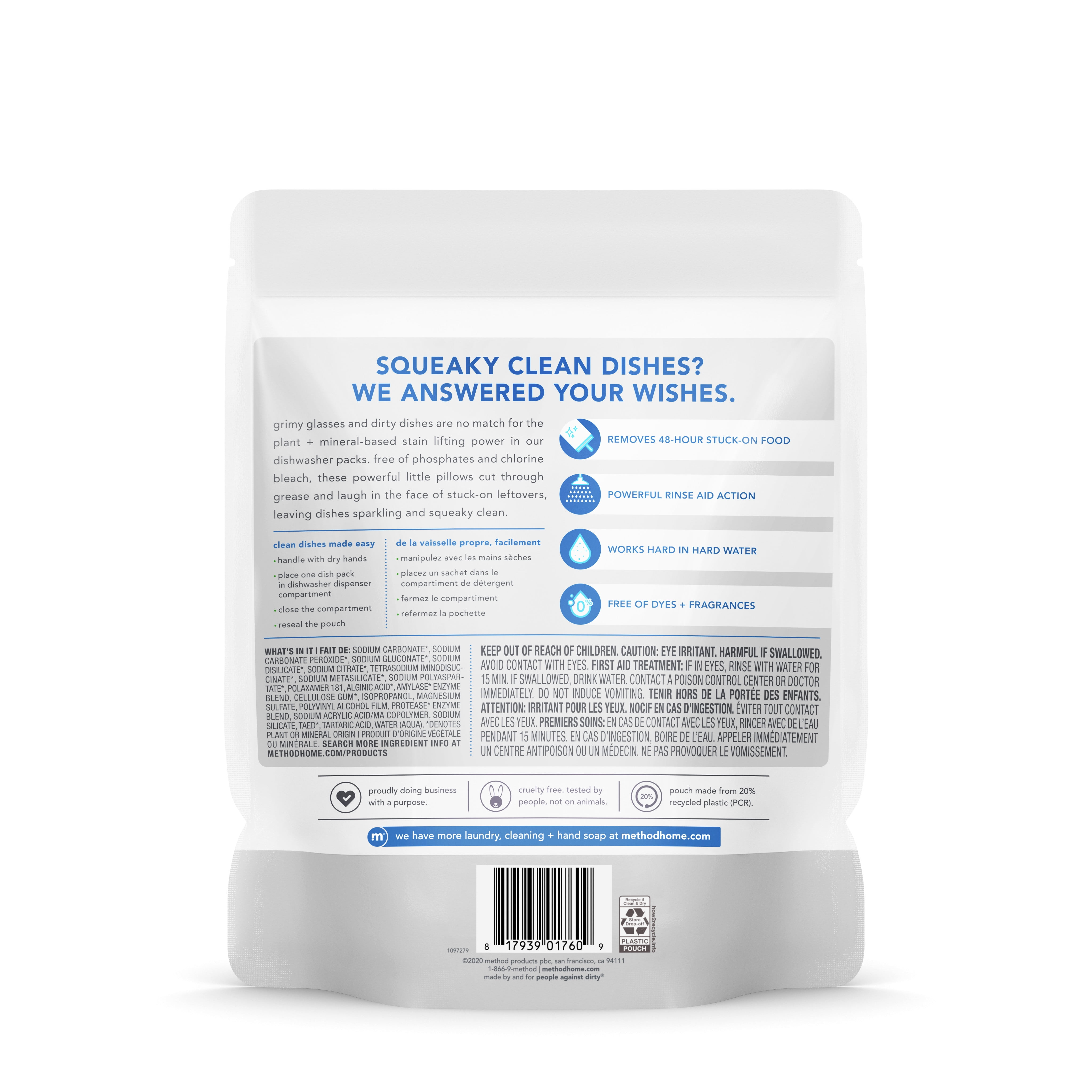 Method Dishwasher Detergent Packs, Free + Clear, 45 count