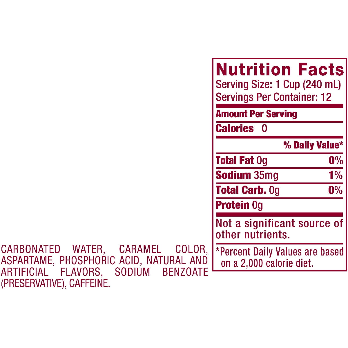 diet caffeine free dr pepper nuttition label