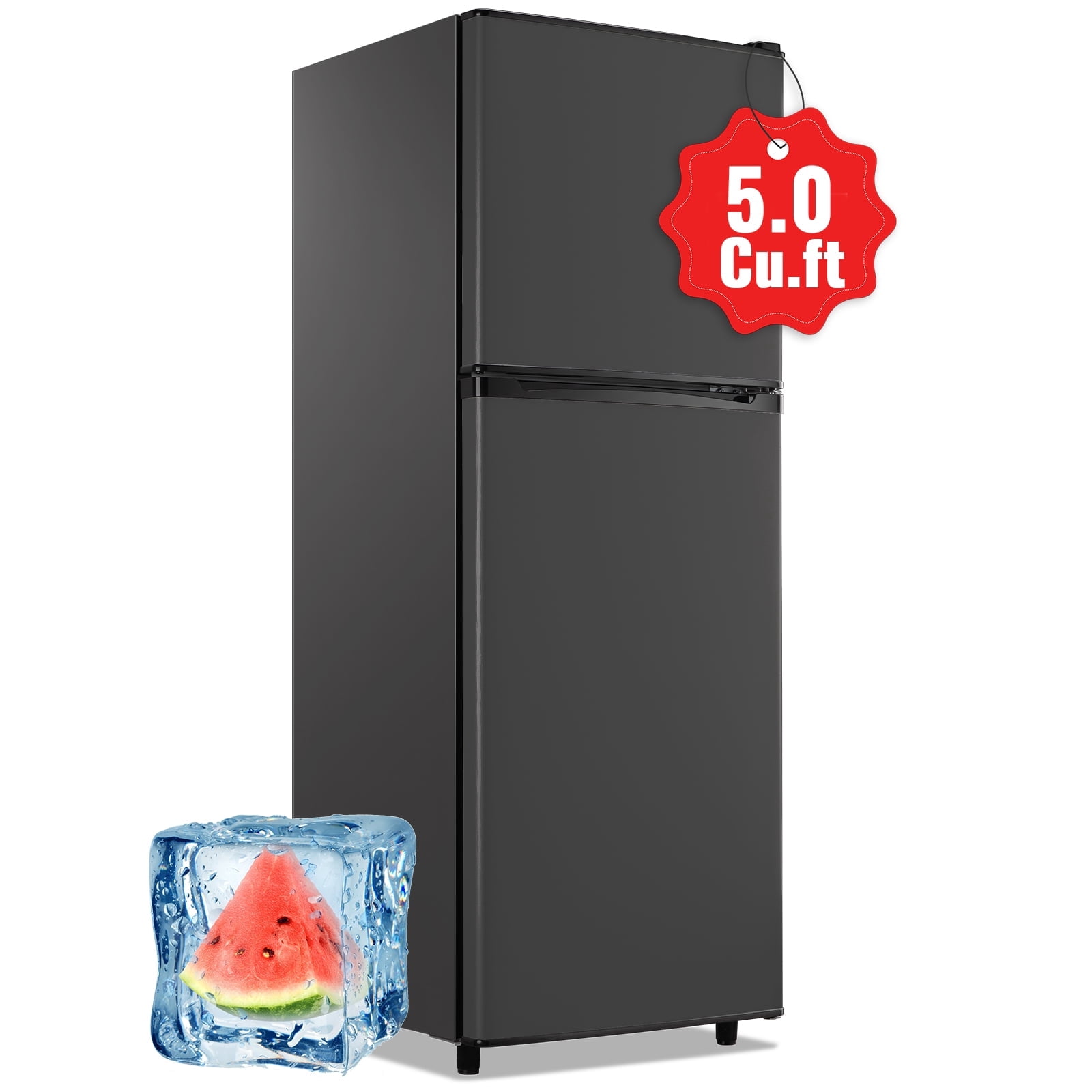 JIEJIA Double Door Small Refrigerator, 5.0 Cubic Feet Mini Fridge with 7-Level Adjustable Thermostat for Office, Dorm, Bedroom, Home and Apartment, Gray