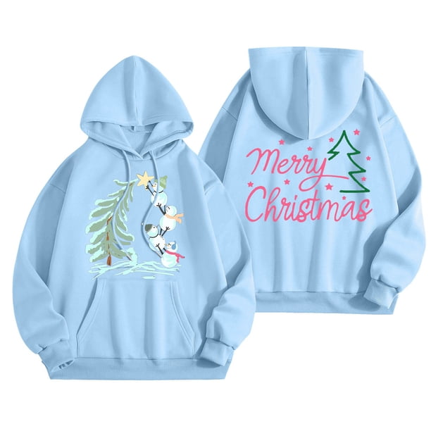 WILLBEST Sudadera Larga para Mujer Merry Christmas Hoodie For Women Funny Christmas Graphic Pullover Tops Xmas T Shirt Casual Long Sleeve Hoodie 796 Mediana