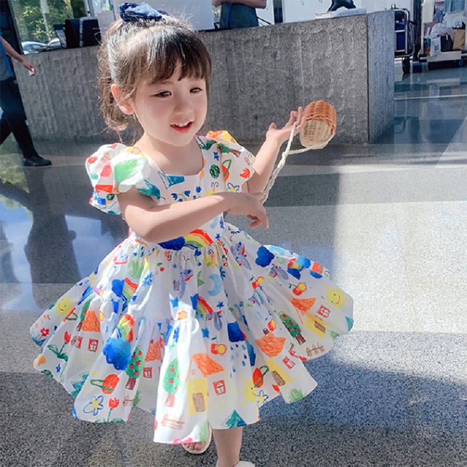 Girls 10 Years Old Bubble Sleeve Doodle Kids Frock Children Printed Floral Princess Dress Walmart