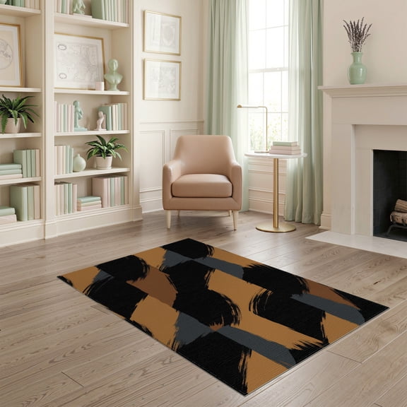 ODIKA Throw Contemporary Tan Abstract Block Crisp Grey Beige Bathroom Pet Friendly & Kids Safe Play for Playroom, Bedroom, Reading Nook
