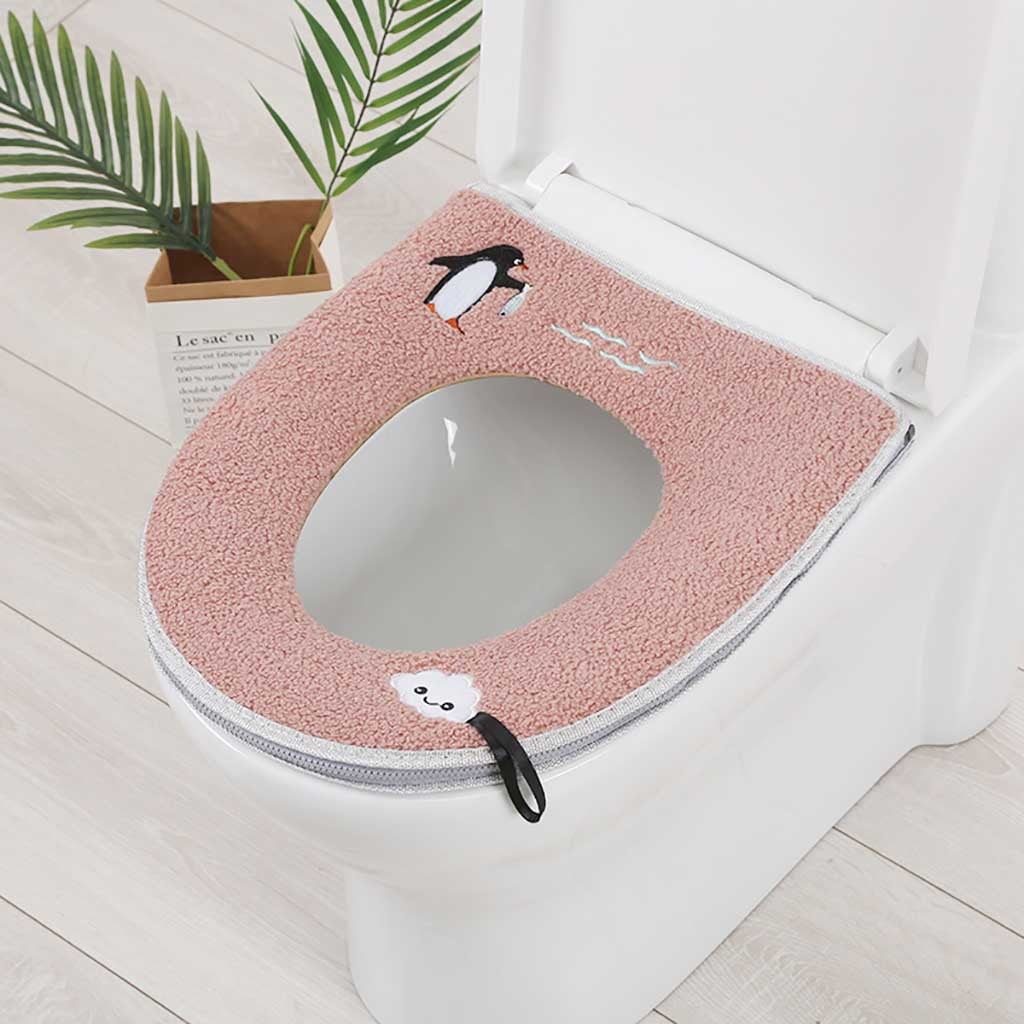 Household Winter Plush Soft Toilet Seat Pad Cover Toilet Seat Zipper With Handle 