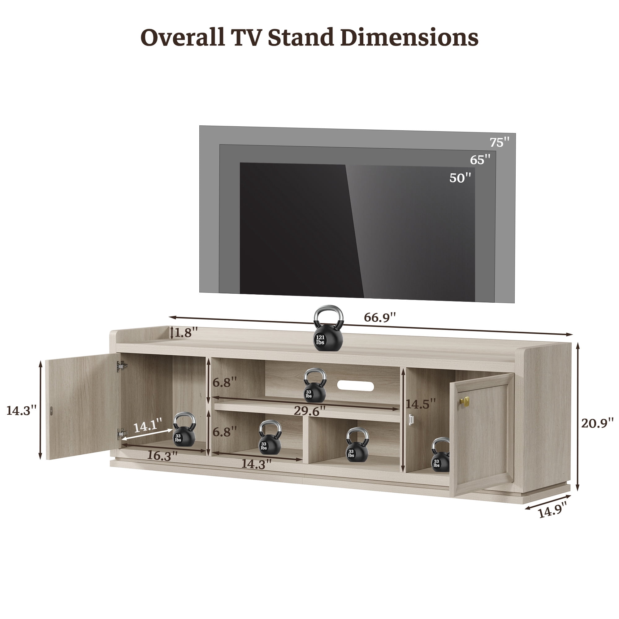 SICOTAS Farmhouse TV Stand for TVs up to 75", Entertainment Center with Storage Cabinets & Open Shelves, Wood TV Cabinet, Media Console Table for Living Room, White Oak