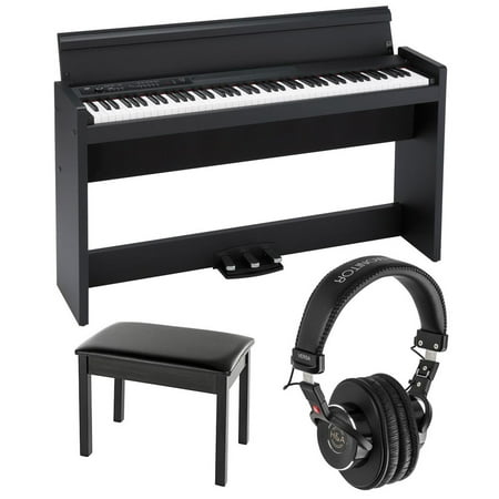 Korg LP-380 88-Keys Grand Digital Piano, Black Bundle with Piano Bench, H&A Versa Professional Studio Monitor Headphones