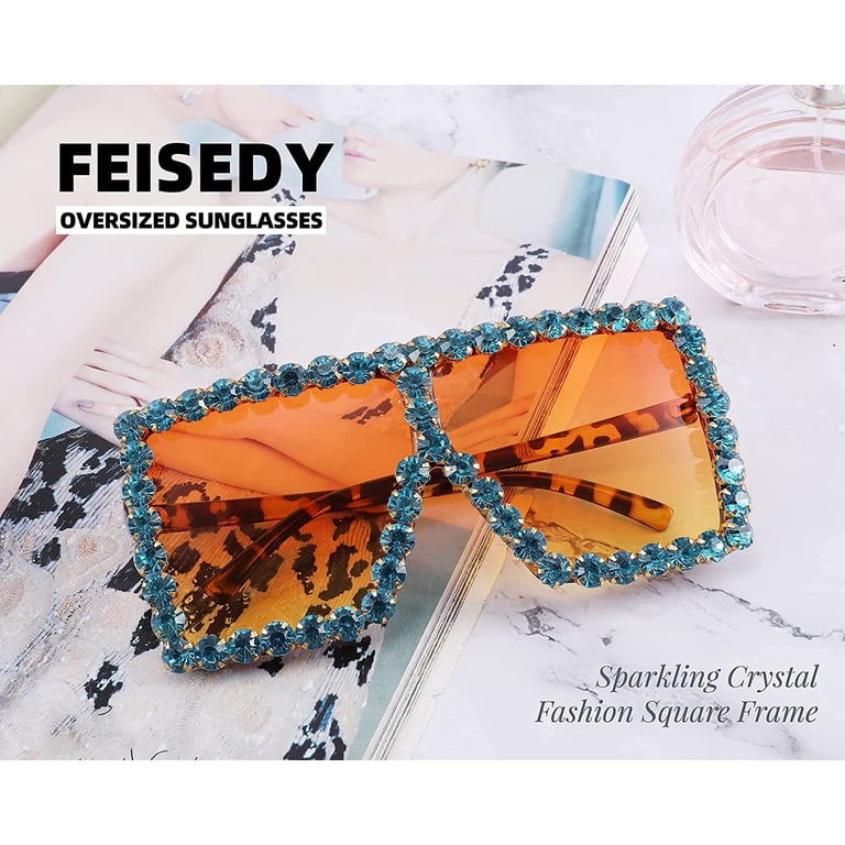 FEISEDY Oversized Sparkling Crystal Sunglasses Disco Diamond  display picture 3
