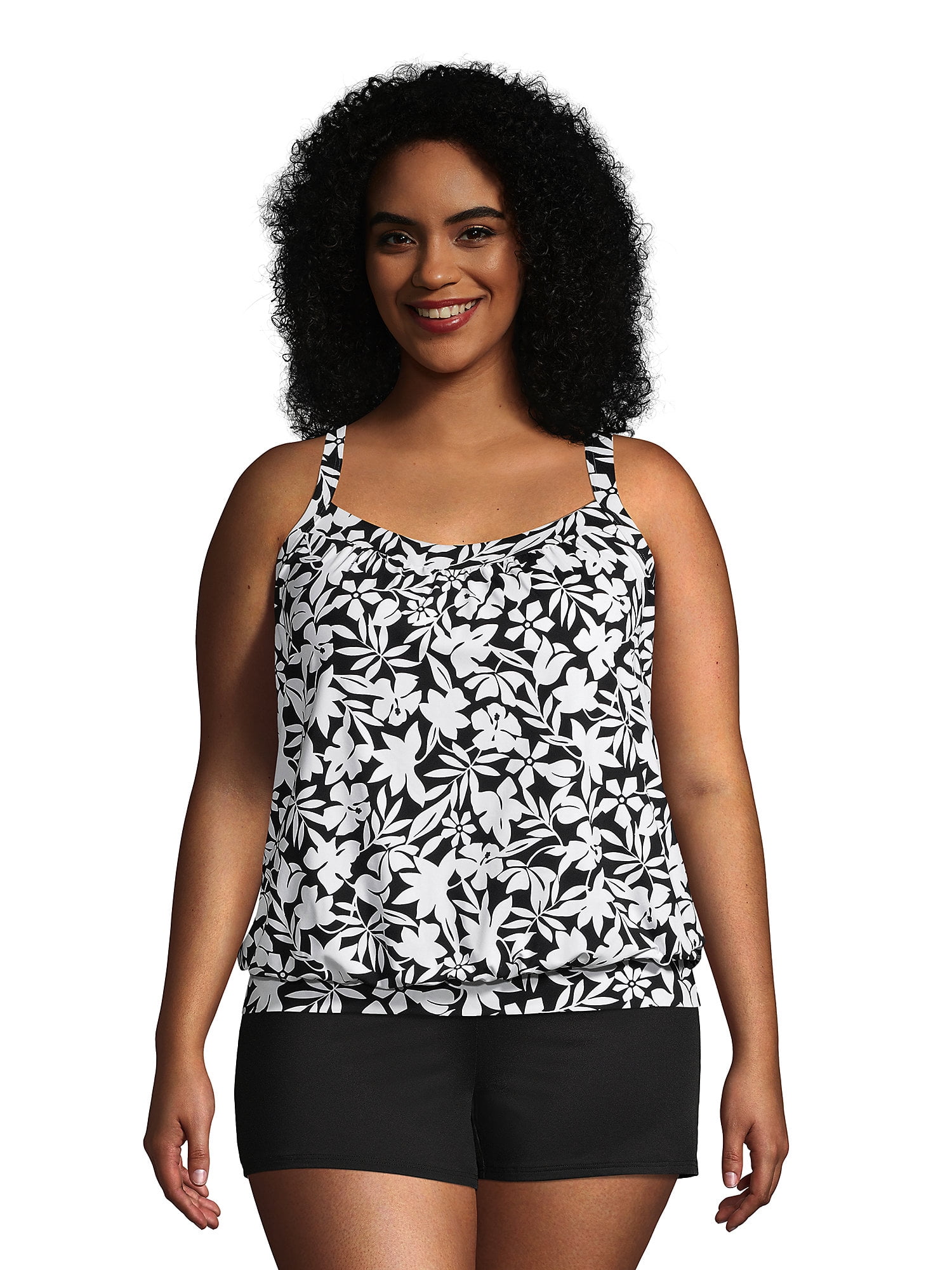 Lands' End Women's Plus Size Chlorine Resistant Blouson Tummy Hiding