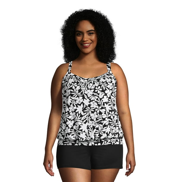 Lands' End Women's Plus Size Chlorine Resistant Blouson Tummy Hiding