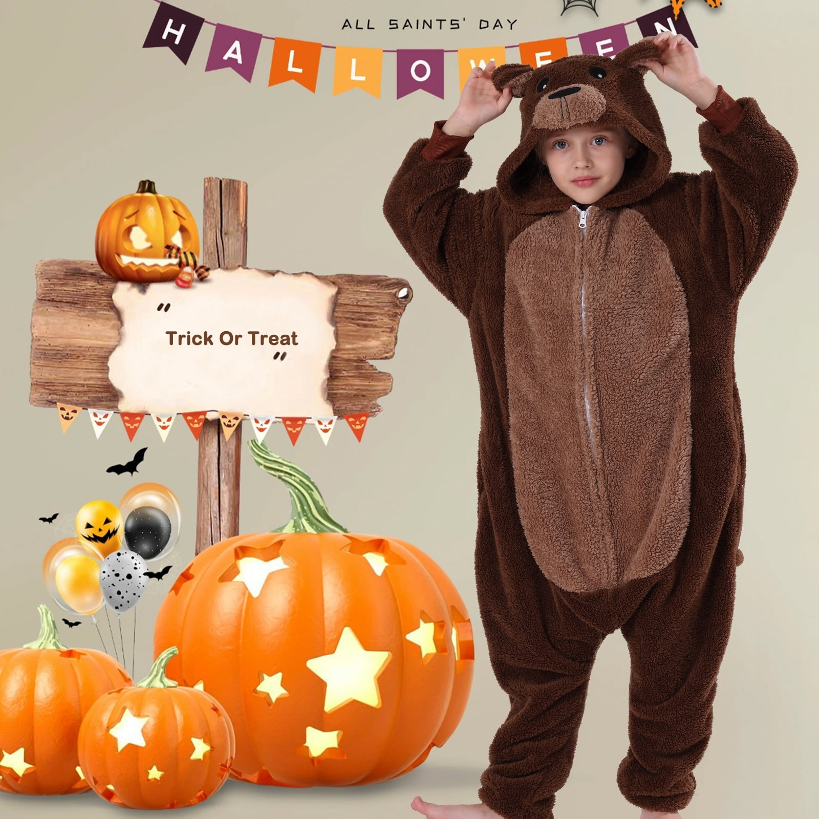 SWEETXIN Kids Bear Onesie Pajamas Plush Costume Cosplay Sleepwear for Girls Boys Jumpsuit 5T