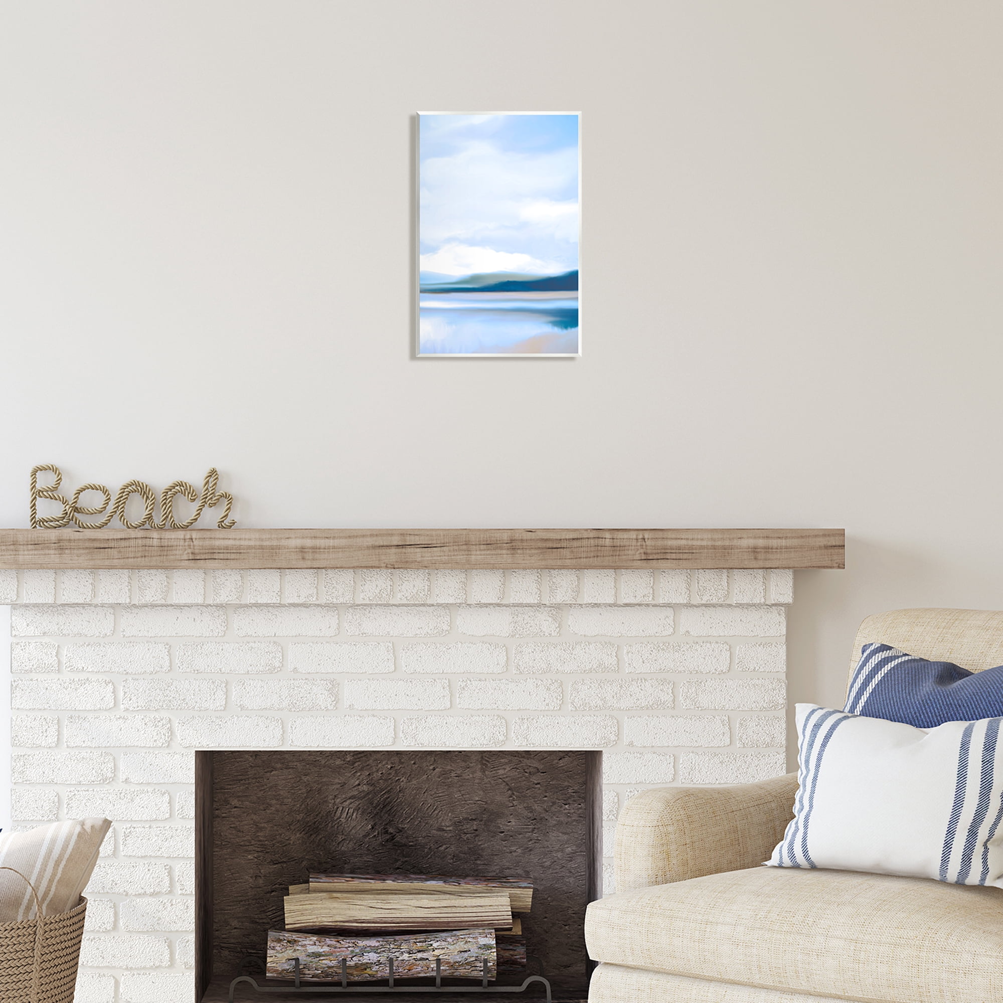 Stupell Industries Blue Beach Shore Nature Painting Unframed Art Print Wall Art, 10 x 15