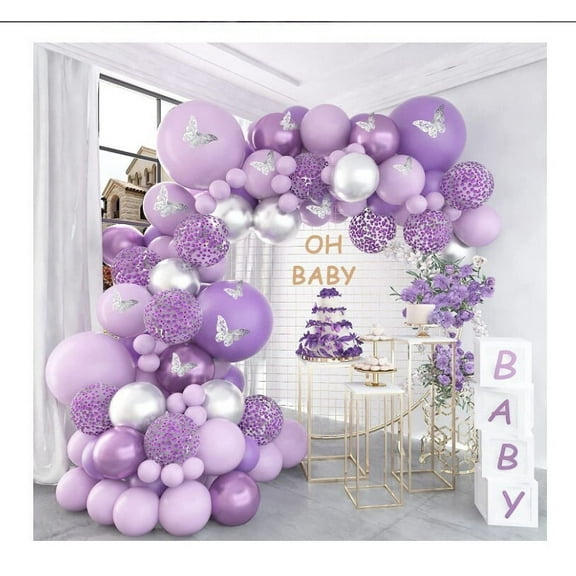 MMTX Lavender Butterfly Balloon Arch Kit, Purple Silver