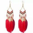 thumbnail image 5 of HOOUN Women's Feather Earrings Bohemian Ethnic Style Earhook Retro Ornament-Dark Red, 5 of 9