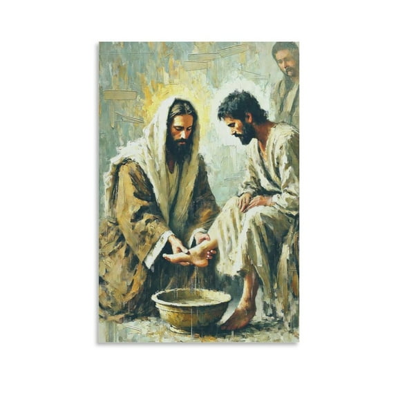 Jesus Christ Wall Decor Poster - Jesus Washing The Disciples' Feet - Bible Vintage Canvas Painting Wall Art Poster Scroll Canvas Painting Picture Living Room Decor Home 24x36inch(60x90cm)