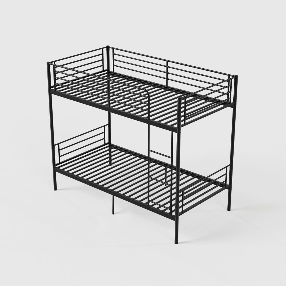 Twin Over Twin Bunk Bed with Ladder and High Guardrail, Convertible Metal Bunk Bed, Separates into 2 Twin Beds, Space Saving, Black