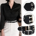 thumbnail image 3 of Women Double Grommet Studded Belts Imitation Leather Punk Waist Belt with Square Buckle Fashion Basic Wdie Waistband White One Size, 3 of 5