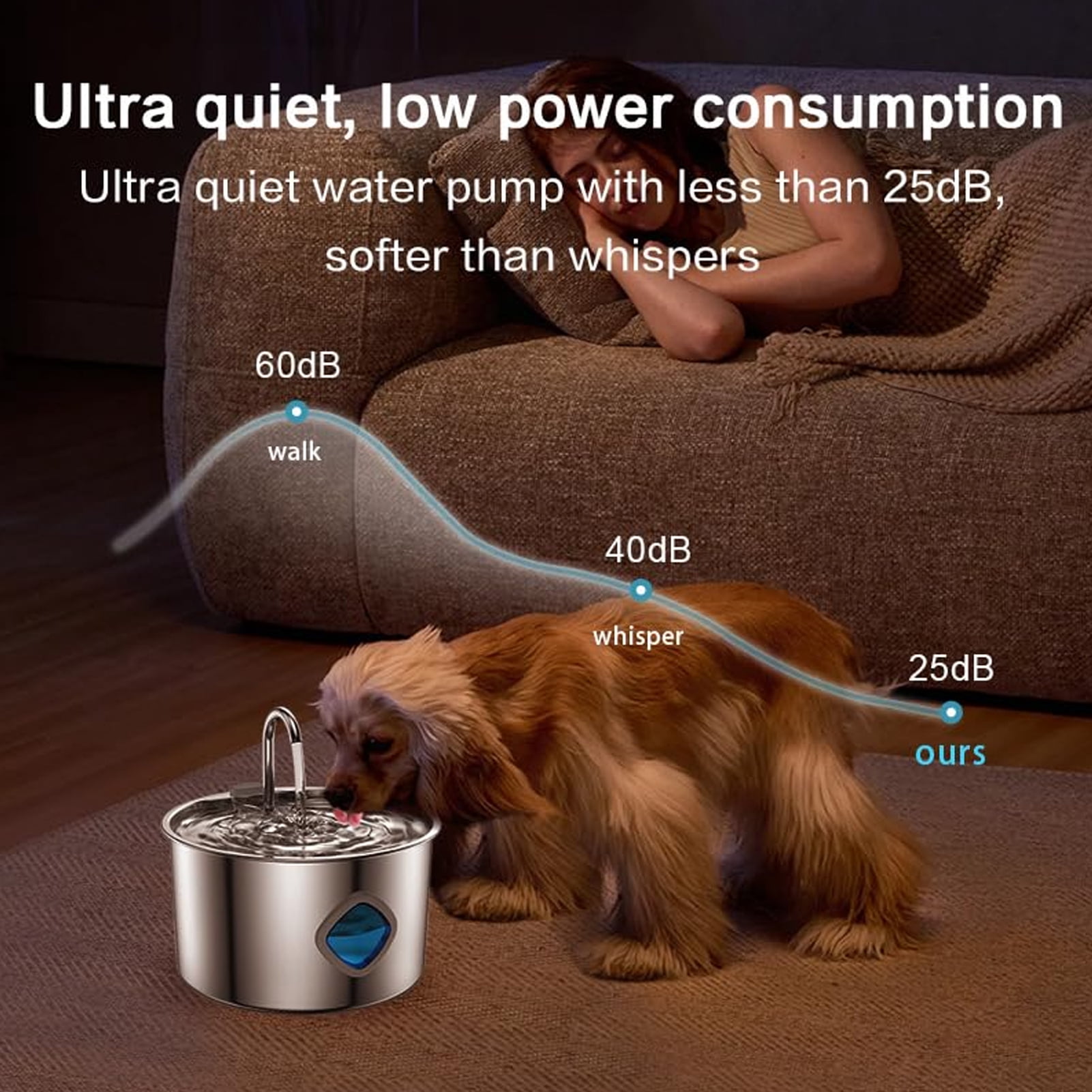 YIFAEUX Dog Water Fountain Stainless Steel 108 Fl Oz Capacity Pet Drinking Fountain Quiet Operation Natural Circulation Filtration Water Fountain for Cats And Dogs