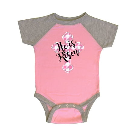 

Inktastic He is Risen Pink Plaid Cross Gift Baby Boy or Baby Girl Bodysuit