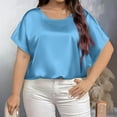 thumbnail image 2 of Hauts à Manches Courtes pour Femmes Grande Taille Col Rond T-Shirt Décontracté Couleur Unie Polyester 1 Pce, 2 of 8
