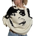thumbnail image 1 of KOMOO Women Crewneck Vintage Sweaters 90s Face Portrait Graphic Sweater Harajuku Knitwear Loose Knitted Tops, 1 of 9