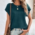 thumbnail image 2 of LNWUY Women Summer Cap Short Sleeve Tee Shirt Solid Color Loose Crew Neck Basic Casual Tunic Tops Textured Blouses Green M, 2 of 9