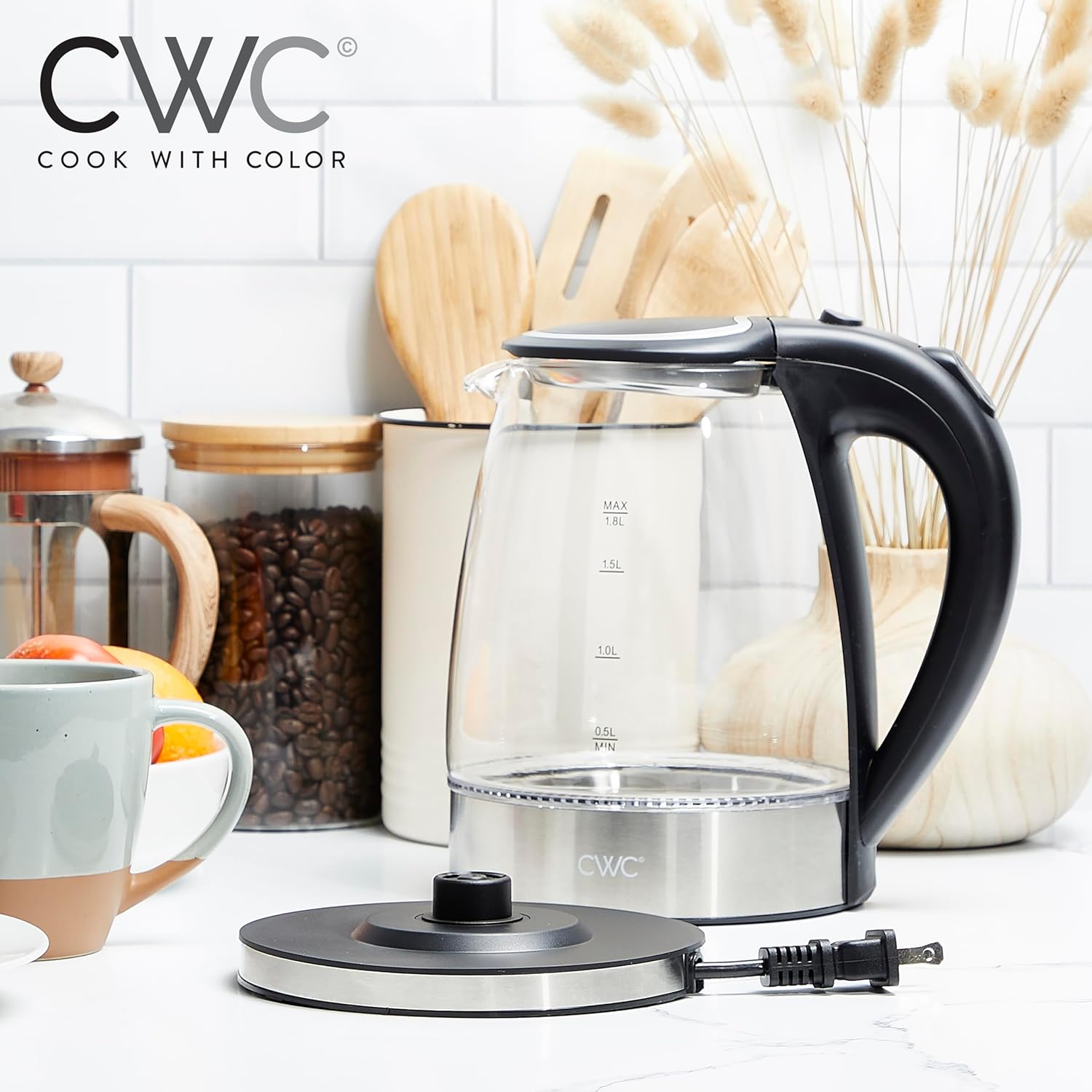 COOK WITH COLOR Electric Kettle, 1.8L Glass photo 6