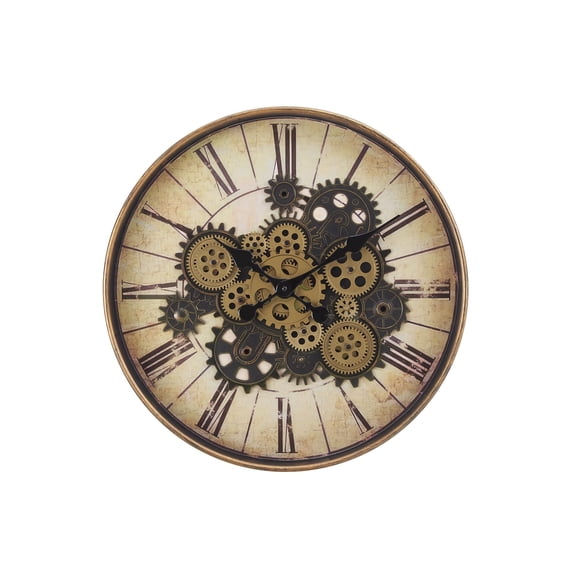 Clocks - 20" Round - Gear Mechanism - Wall Clock - Brown - Transitional