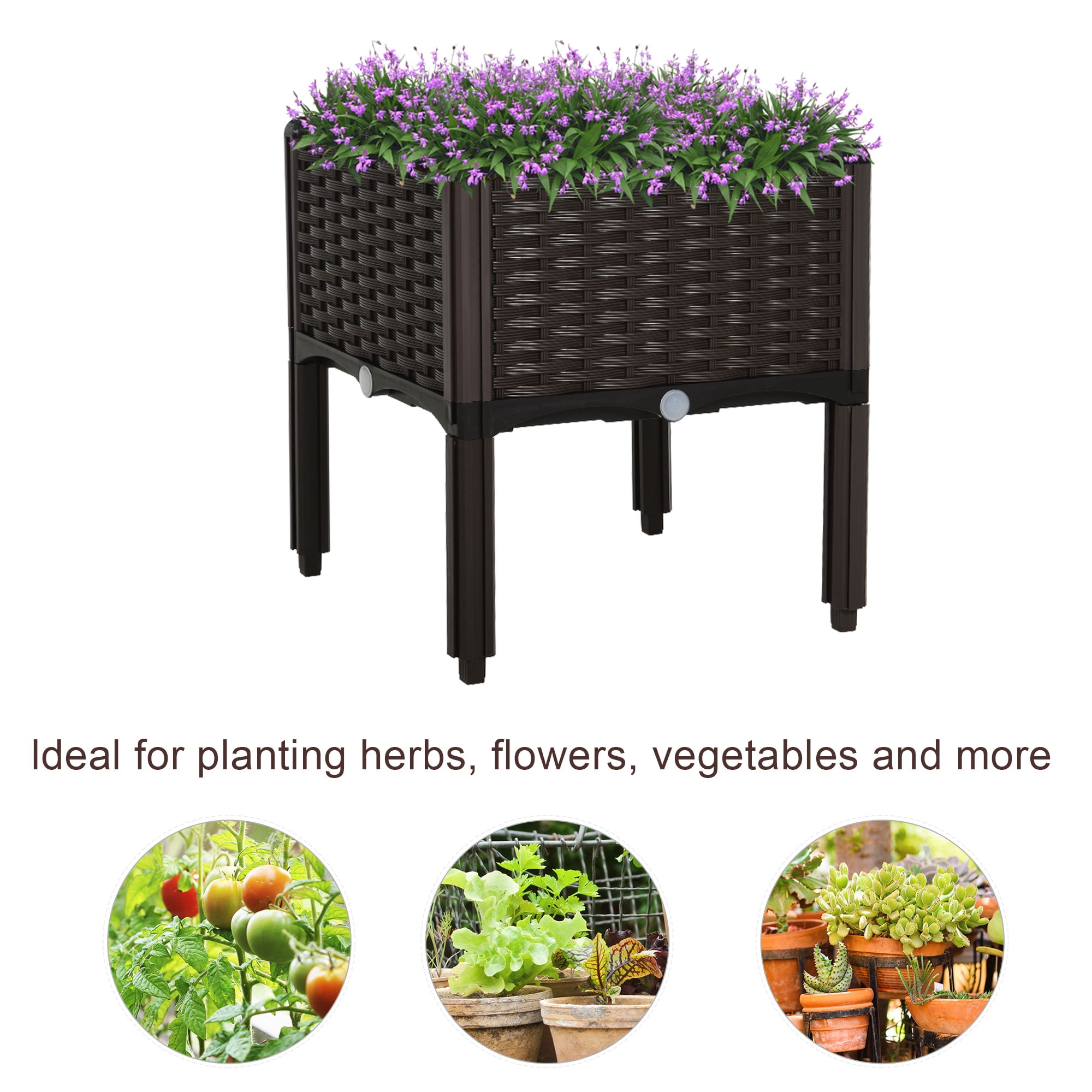 1PCS Raised Garden Bed with Legs,Elevated Self-Watering Planter Box for Herbs,Vegetables & Flowers,Outdoor Plastic Planter,Brown