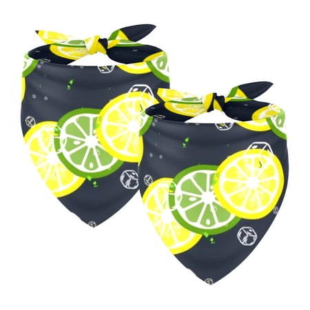 PhooArto Lemon Citrus and Lime Pattern Dog Bandanas 2 Pack Soft Washable Pet Scarf Triangle for Large Dogs Puppies and Cats