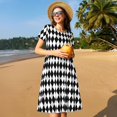 thumbnail image 4 of Fotbe Black And White Diamonds Vestido Largo de Moda para Mujer, Vestido Tipo Camiseta con Manga Corta y Estilo Casual a Rayas y Bloques de Color, 4 of 6